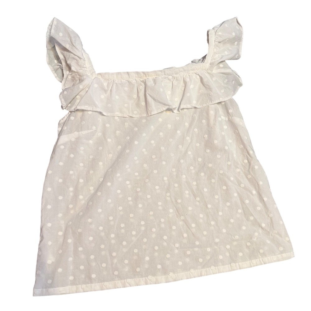 Ann Taylor White Swiss Dot Ruffle Sleeveless Tank‎ Top Square Neck Blouse Large